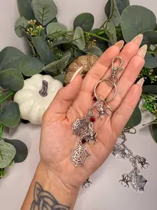 Spooky Sparkle: Silver Spider Web Keychain Delight