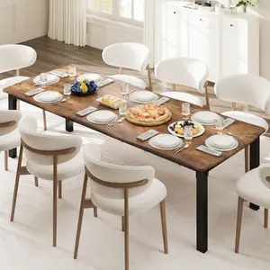 Modern Minimalist Rectangular Dining Table, 71/79 Inch Wave Edge Waterproof MDF, Scratch Resistant, Metal Legs, Seats 6 to 8, Easy Assembly, for Kitchen Dining or Study, Not Including Chairs