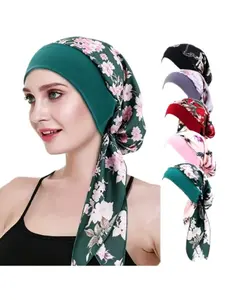 5-Piece Women's Chemotherapy Headscarf Set, Long Tail Braids Design, Elastic Wide Brim Comfortable Hat, Farmhouse Style Hair Replacement Cap