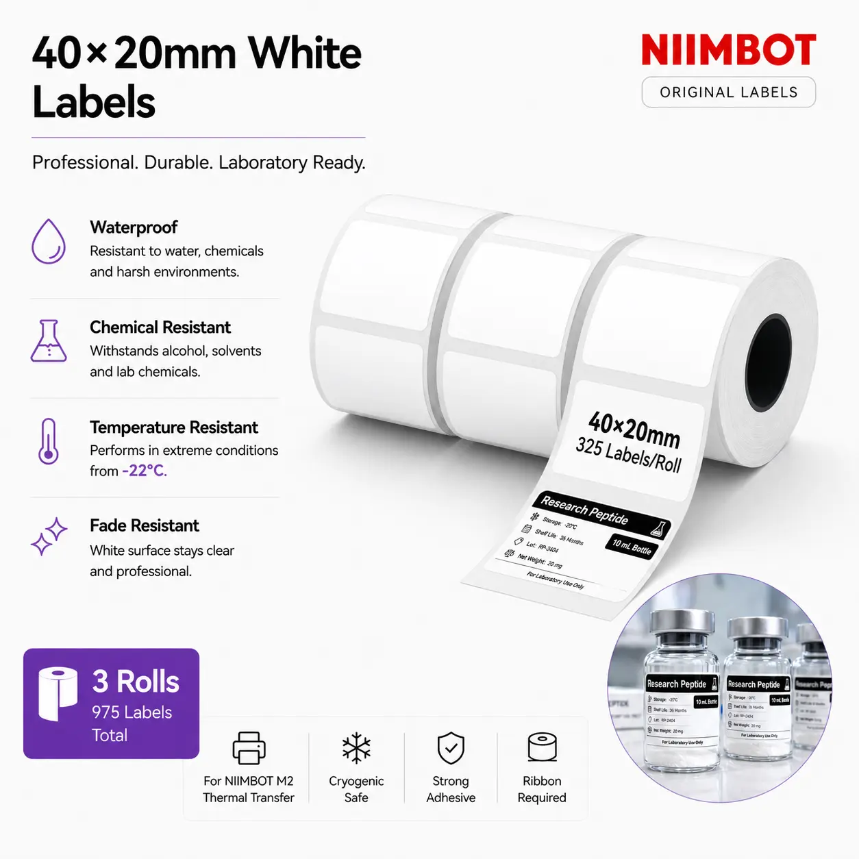 40×20 mm White Labels