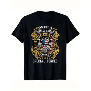 1pc Men'S US Army Special Forces Graphic T-Shirt - 100% Cotton, Casual Crew Neck, Regular Fit, Short Sleeve, Sports & Outdoor Printed Tee for All Seasons