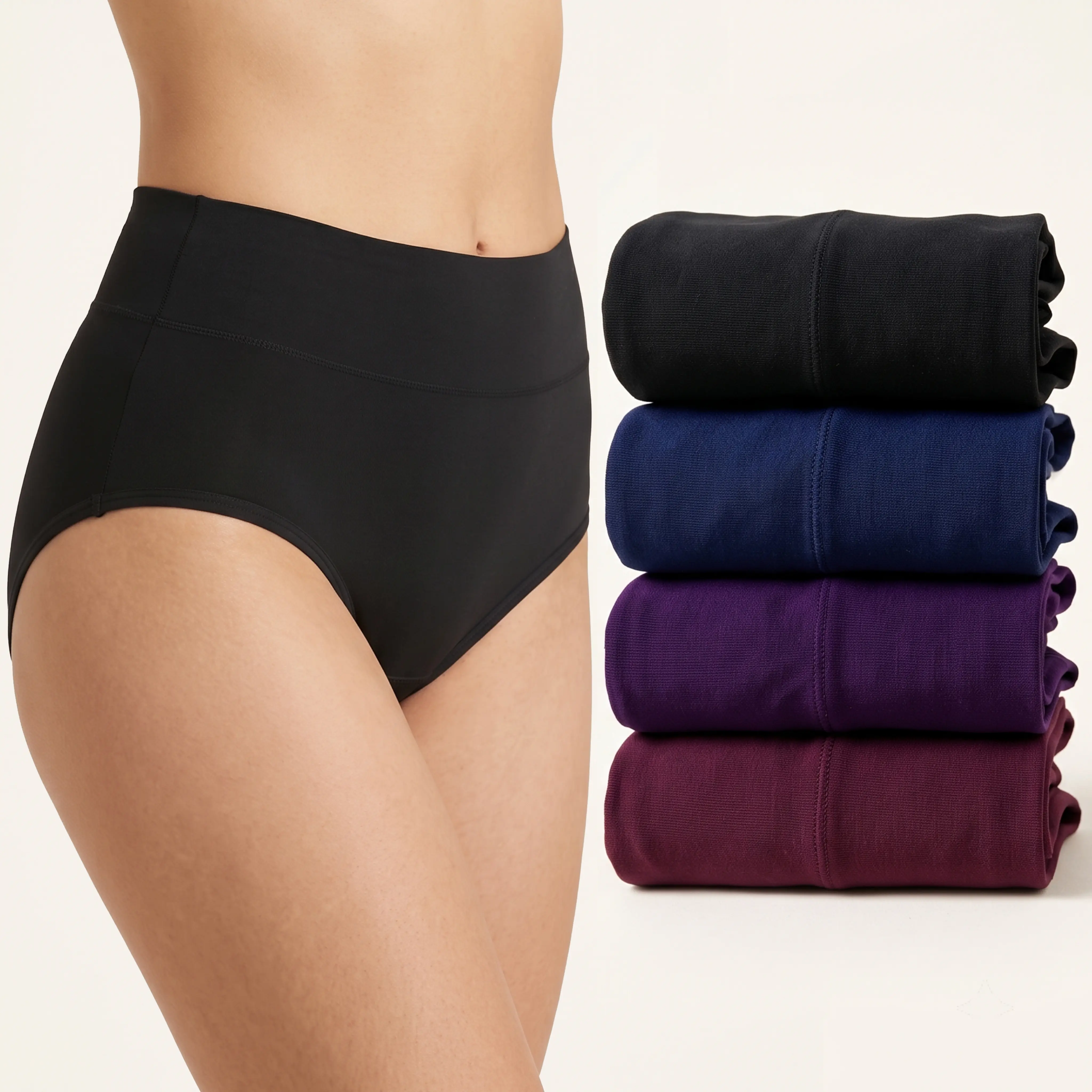 Women's Basic 4-Pack Mid-Rise Cotton-Spandex Briefs, Plus Sizes Breathable Comfortable Hip-Lifting Full-Coverage Day Underwear