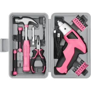 20- 3.6V USB Rechargeable Cordless  Set - Compact Toolbox with Claw Hammer, -Nose Pliers &  Bits,  Electric Tool Kit for Women, Ideal