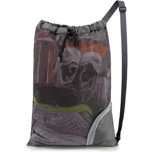 Mesh Drawstring Bag Swim Backpack for Beach Pool  Gym Draw String Cinch Bags for Swimming Soccer Basketball Gear Grey