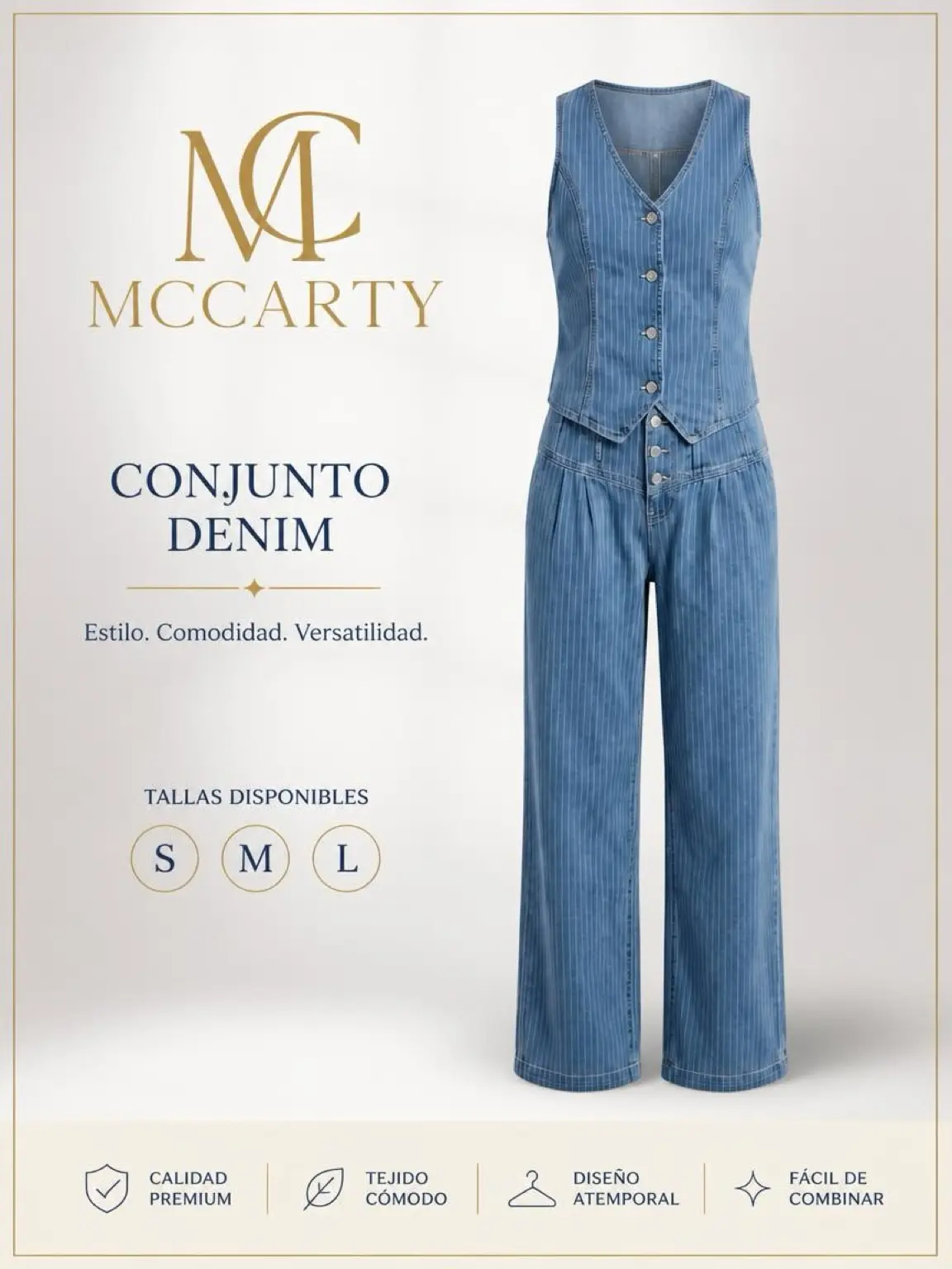 McCarty Conjunto Denim De 2 Piezas - chaleco y pantalon de Rayas Estilo Premium