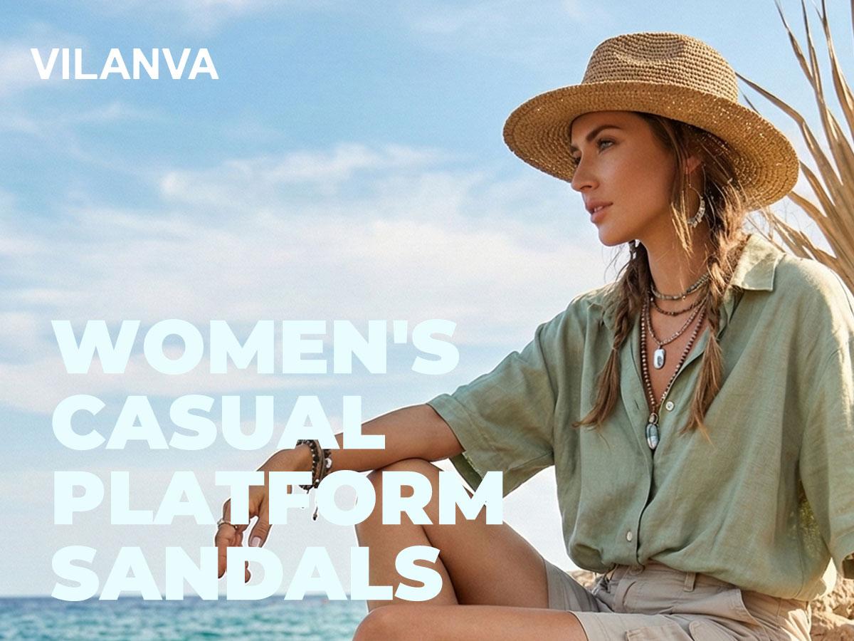 Vilanva Women's Comfortable Platform Walking Sandals Casual Sport Summer Sandals with Adjustable Buckle and Cushioned Midsole