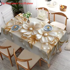 2D Flat Printing, 1 Elegant and Exquisite Pearl and White Flower Patterned Tablecloth - Modern Art Design, Suitable for Restaurant Decoration, Weddings, Camping, Birthday Parties, High-end Wedding Banquet Decoration