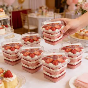 50-pack 12 oz plastic dessert cups with lids and spoons, banana pudding cups with lids, mini dessert shooters for parties, individual yogurt cups