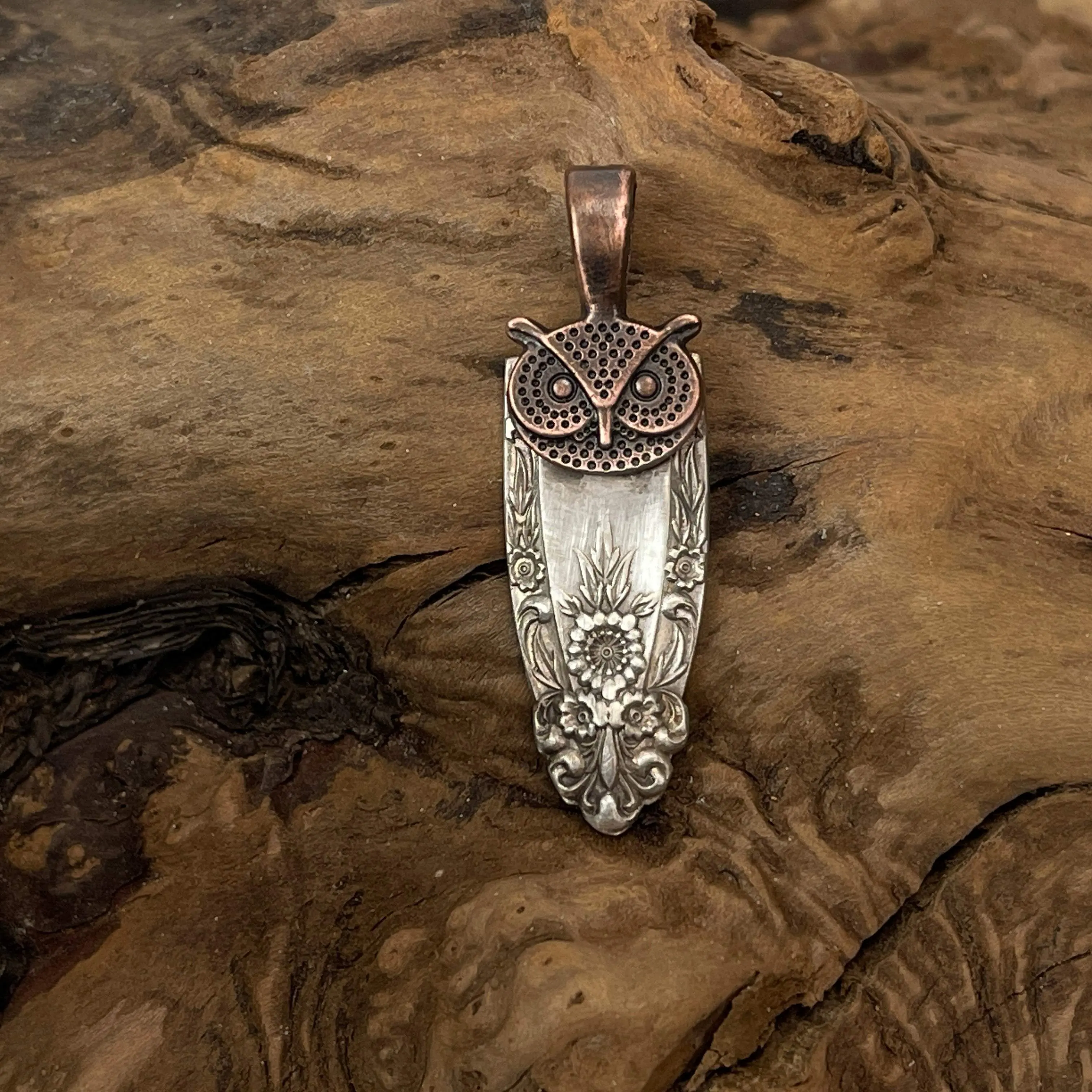 Spoon handle owl pendant