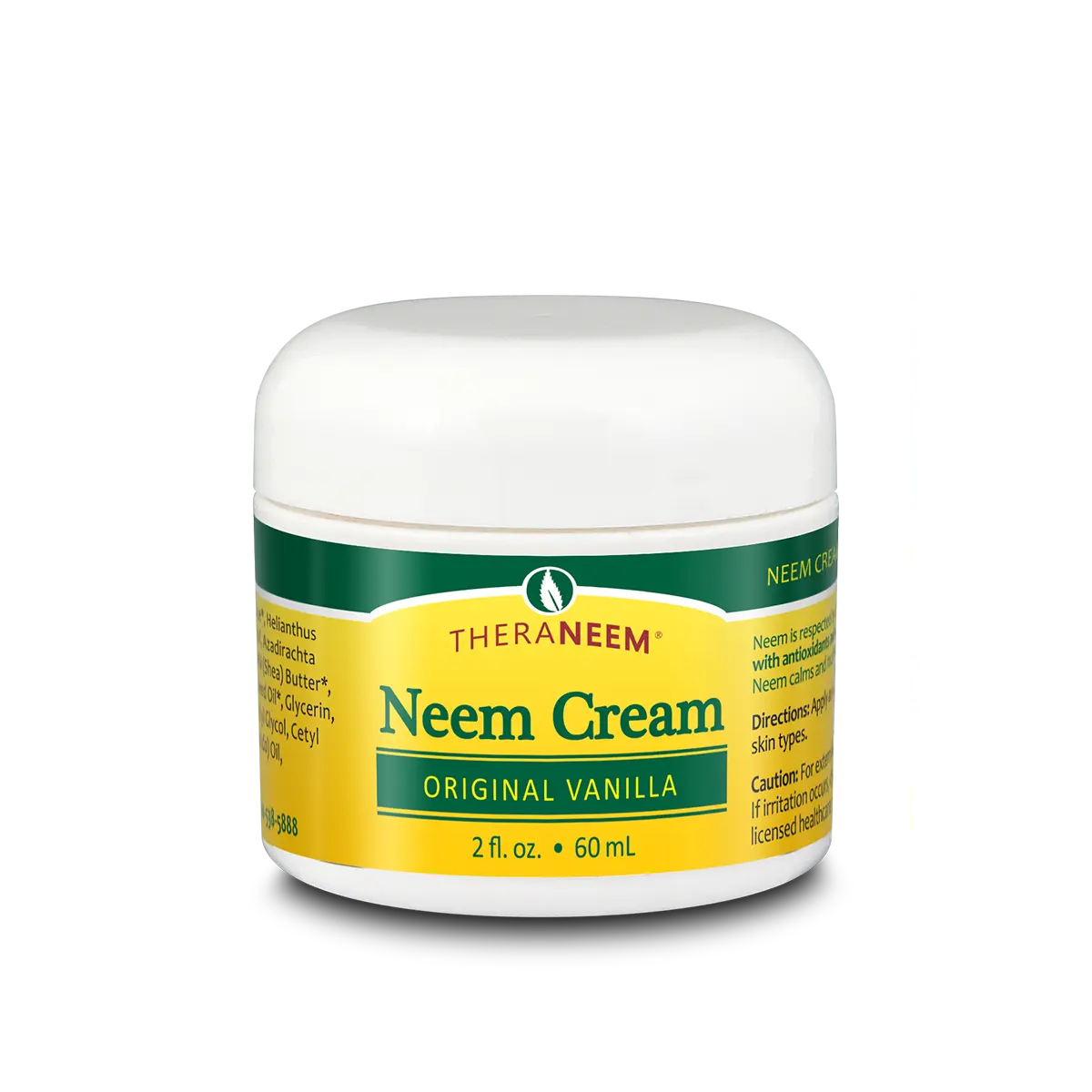THERA NEEM Original Vanilla Neem Cream, Soothing Ayurvedic Body Moisturizer for Sensitive Skin with Organic Aloe & Shea Butter, 2 fl oz, Moisture, Face/Hands/Body, Body Care, Moisturizing