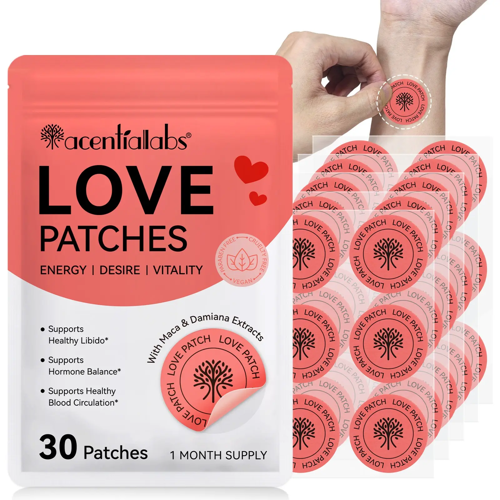 acentiallabs Love Tattoos (30 pieces), Waterproof Temporary Tattoos, waterproof, durable and long-lasting, stay put even during swimming, exercise, and showering, won't come off easily, colors vibrant, smudge-proof