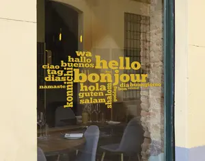Hello Wall Decal - Hello Many in Languages Wall Decal, Hello Window Sticker, Salon Sign, Custom Business Sign (se141) Decor Decorative Room