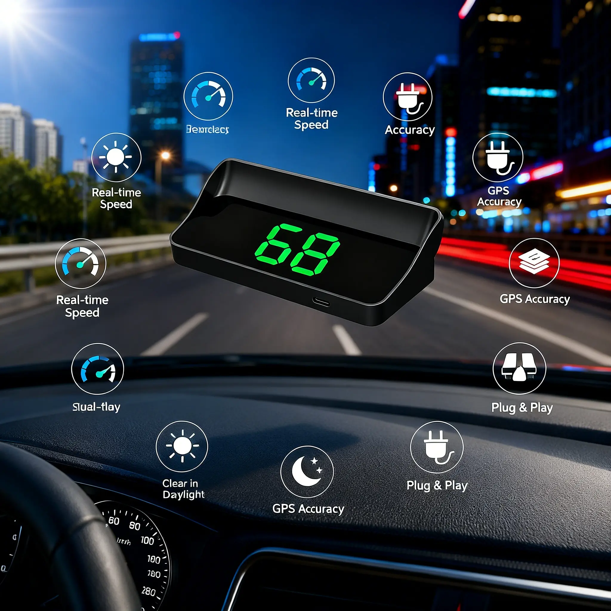 Compact HUD Speedometer for Cars, Low Profile Head Up Display with Large Readout MPH Digital Speed, USB Plug & Play Dashboard Accessory, Auto Brightness, Green-White Display, Car Interior Decoration #GPSHUD #GPSSpeedometer