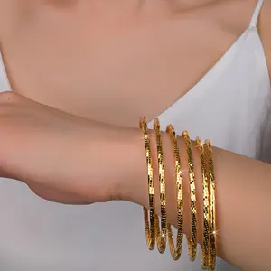 6pcs Gelang Tangan Bulatan, Bersalut Emas Tahan Karat, 24 1pc, Merentas sempadan, Untuk Wanita, Barang Kemas Pengantin Bangles Bracelets Jewelry