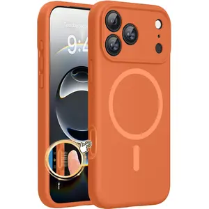 [KQ] Miracase Magnetic MagSafe-Compatible Phone Case for iPhone 17 Pro Max, 16, 15 Pro Max - 3.0mm Thick Shockproof Drop Protection, Integrated Silicone Camera Control Cover, Orange Mobile Phone Accessory (Non-Woven Element Included), Accessories