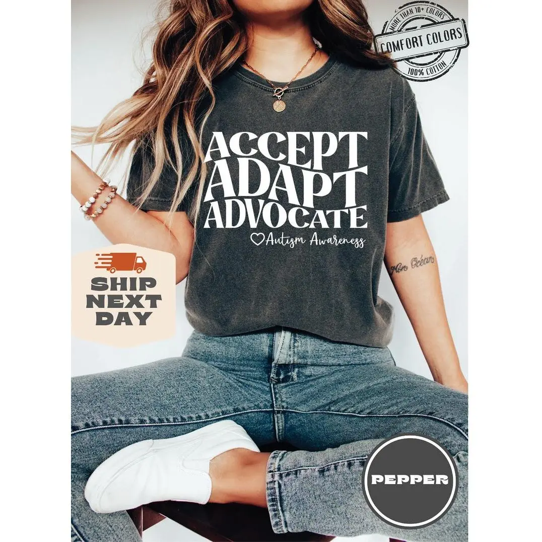 Accept Adapt Advocate Shirt Comfort Colors®, Autism Awareness Crewneck, April Autism Awareness Month, Autism Mom Sweatshirt, Counselor Shirt