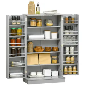 HOMCOM 41" Kitchen Pantry, Modern 2-Door Kitchen Storage Cabinet with 5-tier Shelving, 12 Spice Racks and Adjustable Shelves