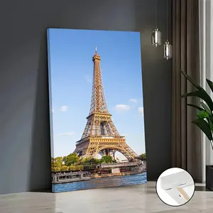 1 Eiffel Tower Canvas Painting - Paris Landmark Wall Art Poster Print, Solid Wood Frame, Elegant Living Room, Office, Bar Decoration - Hanging French Decor for Home or Commercial Spaces, Classic Artwork, Durable Decorative Painting, Exclusive for Interior