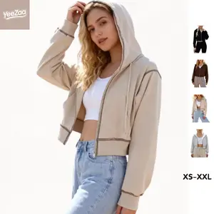 Zip Up Hoodies Jackets Cropped Sweatshirts for Women Spring Fall Winter Outfits 2026 Spring Casual Comfy Y2k Crop Tops Winter Clothes 2025