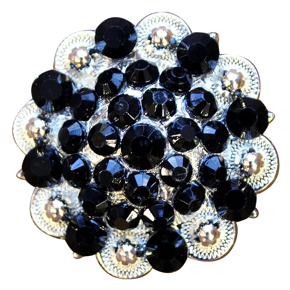 HILASON Black Crystals 1-1/4In Berry Headstall Saddle | Western Concho Belt Slotted Conchos Leather Screw Back