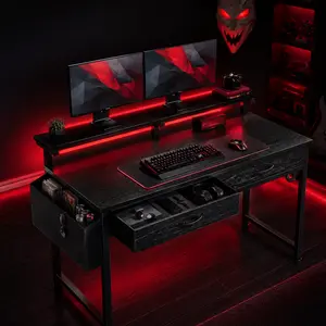 【Vanity & Gaming Desk】39‘’-47'' Desk with LED Lights in Dorm & Tiny room,Computer desk with 2 Storage Drawers & Side Pocket, Home Office Desk with Ergonomic Monitor Stand,Writing Table with Anti-Tip Design, Nice gift for Teens, Home office-friendly, Black