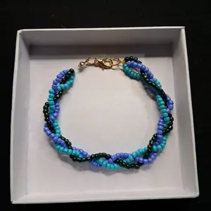 Handcrafted Beaded Bracelet with Gold Clasp - Multicolor Beads in Blue, Teal, and Black - Perfect for Everyday Wear