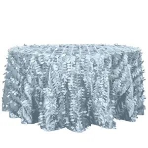 Taffeta 120" Round Tablecloth Dusty Blue | 3D Leaf Petal Design Seamless Table Cover