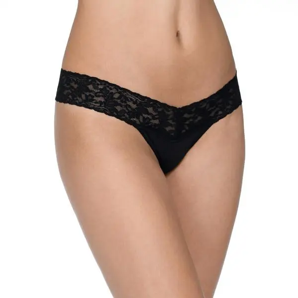 Women's Low Rise Organic Cotton Thong with Spandex, A Soft and Comfortable Minimalist Style with Stretch Lace Trim, Panties