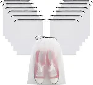 Transparent Shoe Bags for Travel - Large Clear Organizer Storage Pouch with Rope for Men and Women - 13 Pack