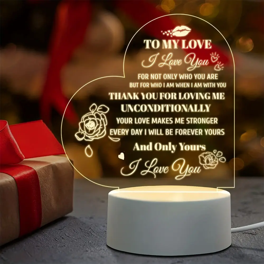 Personalized LED Rose Lamp Engraved Light Up Rose with Wooden Base Romantic Bedroom Home Decor Unique Thoughtful Birthday Gift for Girlfriend Boyfriend