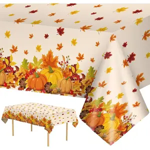 2 Pcs Thanksgiving Tablecloth Plastic - Disposable Fall Table Cloths, Autumn Rectangle Pumpkin Maple Leaf Table Cover for Happy Thanksgiving Day Tables Decorations Party Supplies Favors, 54x108 Inch