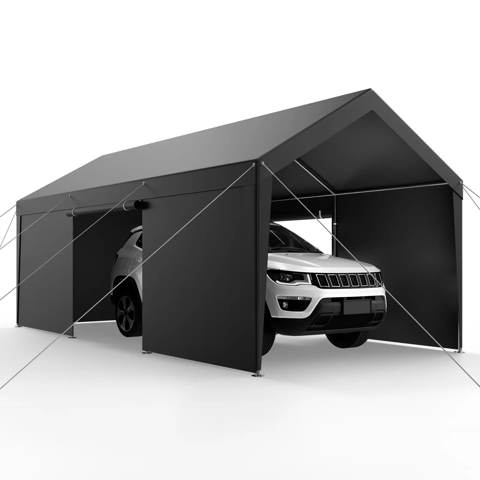 VEVOR Carport, 12 x 20 FT Outdoor Car Canopy, Potable Carport with Removable Sidewalls & Door, Heavy Duty Car Shelter, UV-Resistant & Water-Resistant, All-Season Protection for Automobile Boat Grey