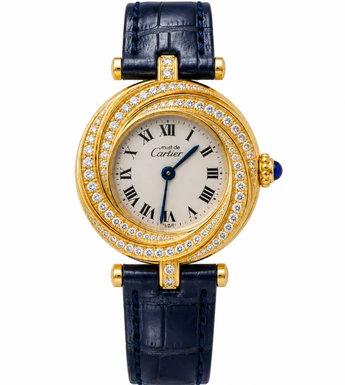 Cartier Must de Cartier 27mm Quartz White Dial 18k gold over silver  Ladies Watch with Aftermarket Diamond Bezel WHT032648