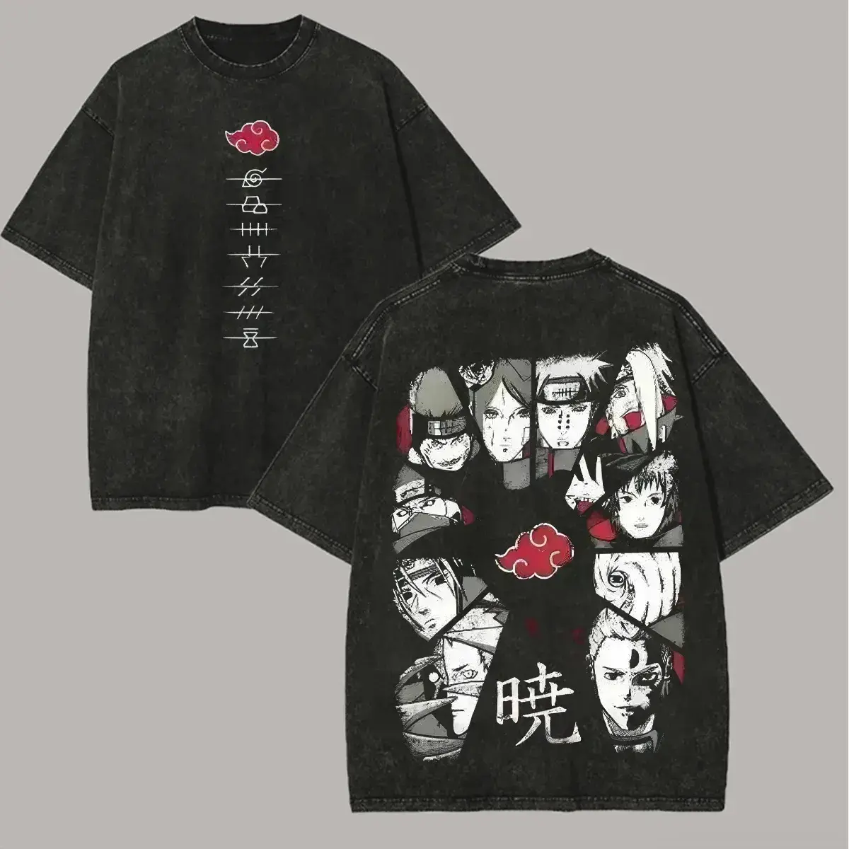 Akatsuki T Shirt Naruto Pain Itachi All Members Vintage Acid Wash Streetwear Oversized Retro Anime Graphic Men Tees Clothing