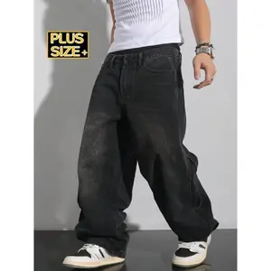 Big & Tall Men's Baggy Jeans Cotton Blend Stretch Black Vintage Washed Denim Streetwear Pants