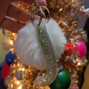 Glitter Initial Snowball Keychain
