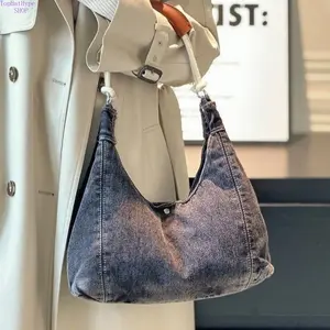 2026 New Washed Denim Tote Bag for Women, Color Block Shoulder Crossbody Handbag, Casual Large Capacity Daily Bag, Sturdy Durable Lightweight Design Perfect for Travel, Shopping, School, Work Commute & Everyday Street Style Outfits