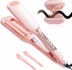 Anti-Scald 2-Barrel Hair Crimper – 1.1in Ionic Wavy Hair Curler for Women, Adjustable Temperature, Rapid Heating, Deep Waves Crimper Iron Gift Handle