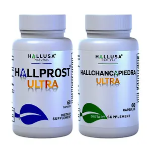 Hallusa Natural Hallprost Ultra & Chancapiedra Ultra - Prostate & Kidney Stone Support - Saw Palmetto, Pygeum, Chancapiedra & Xatium - 60 Capsules Each - Edible