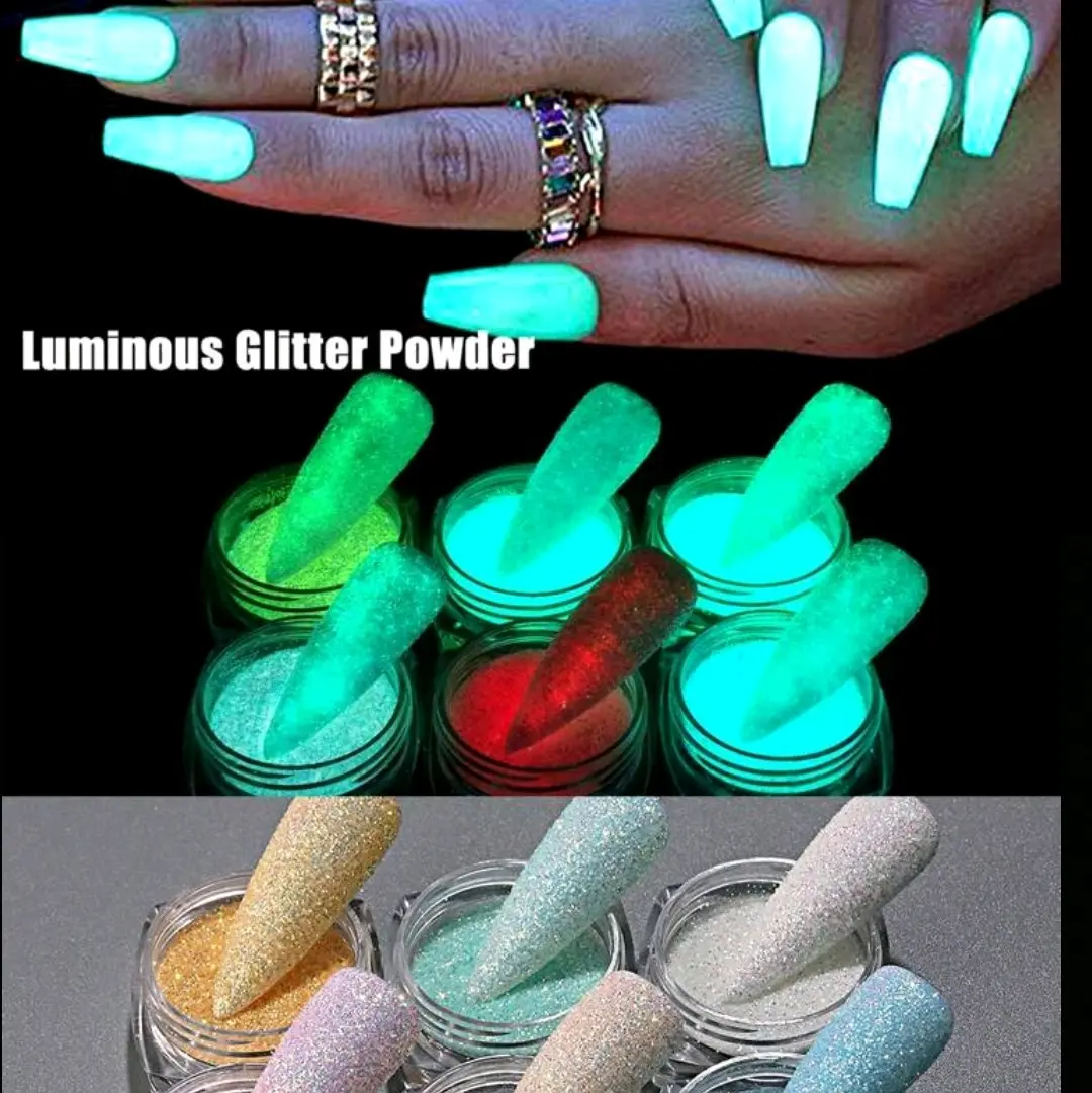 6 Bottles Of Neon Fluorescent Glitter Blue Green Red Nail DIY Sparkling Manicure Punk Rock Party Luminous Sugar Glitter Manicure Luminous Effect Nail Art Decoration Nail Charms Nail Gems Nail Supplies