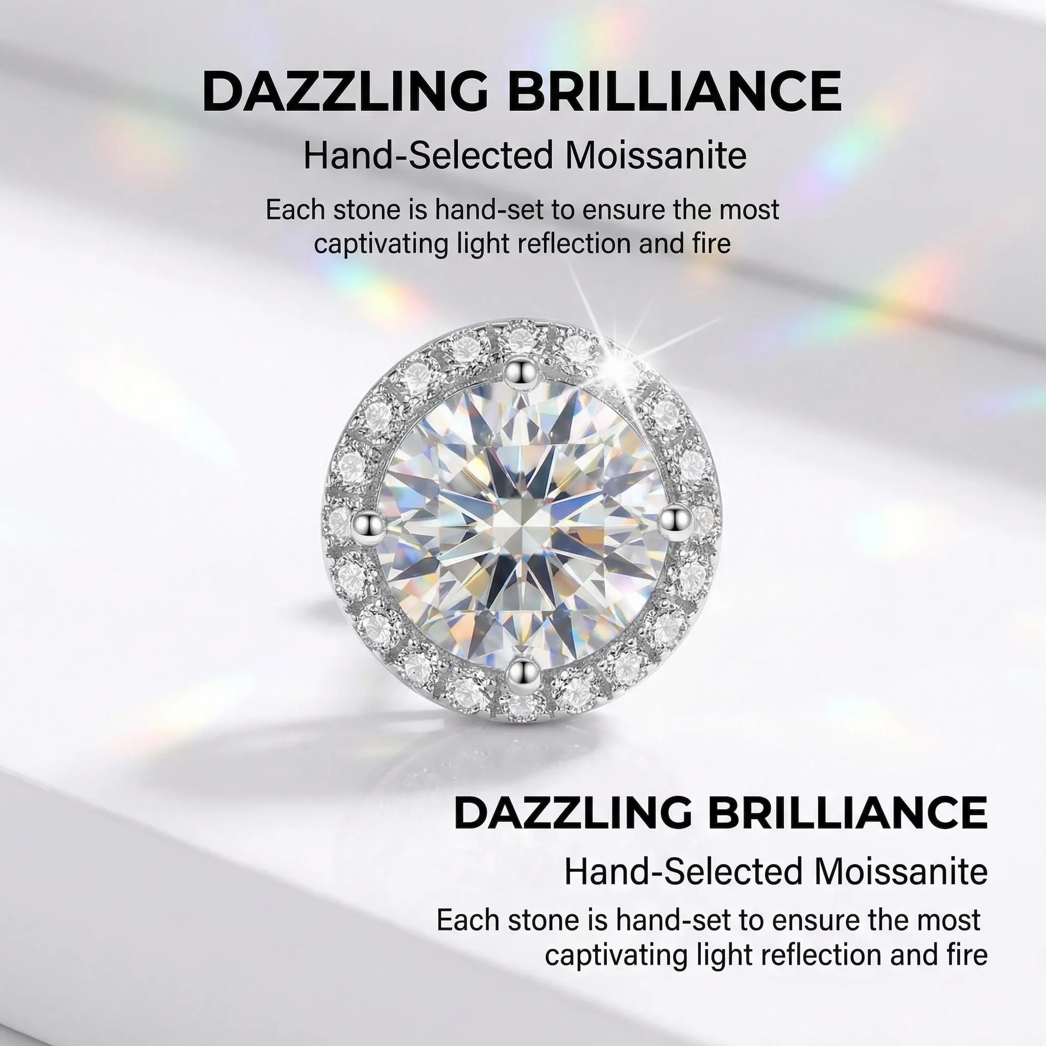 Men's S925 Sterling Silver Moissanite Stud Earrings - Classic Round Cut, VVS1 Clarity, D Color, Hypoallergenic, With Authenticity Certificate
