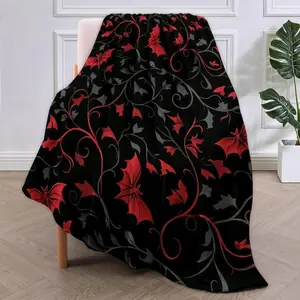 Soft Comfortable Funny Throw Blanket Enchanted Autumn Leaves Flannel Blanket Gifts,Elegant Red And Black Bat Design,Cozy Throw Halloween Decor