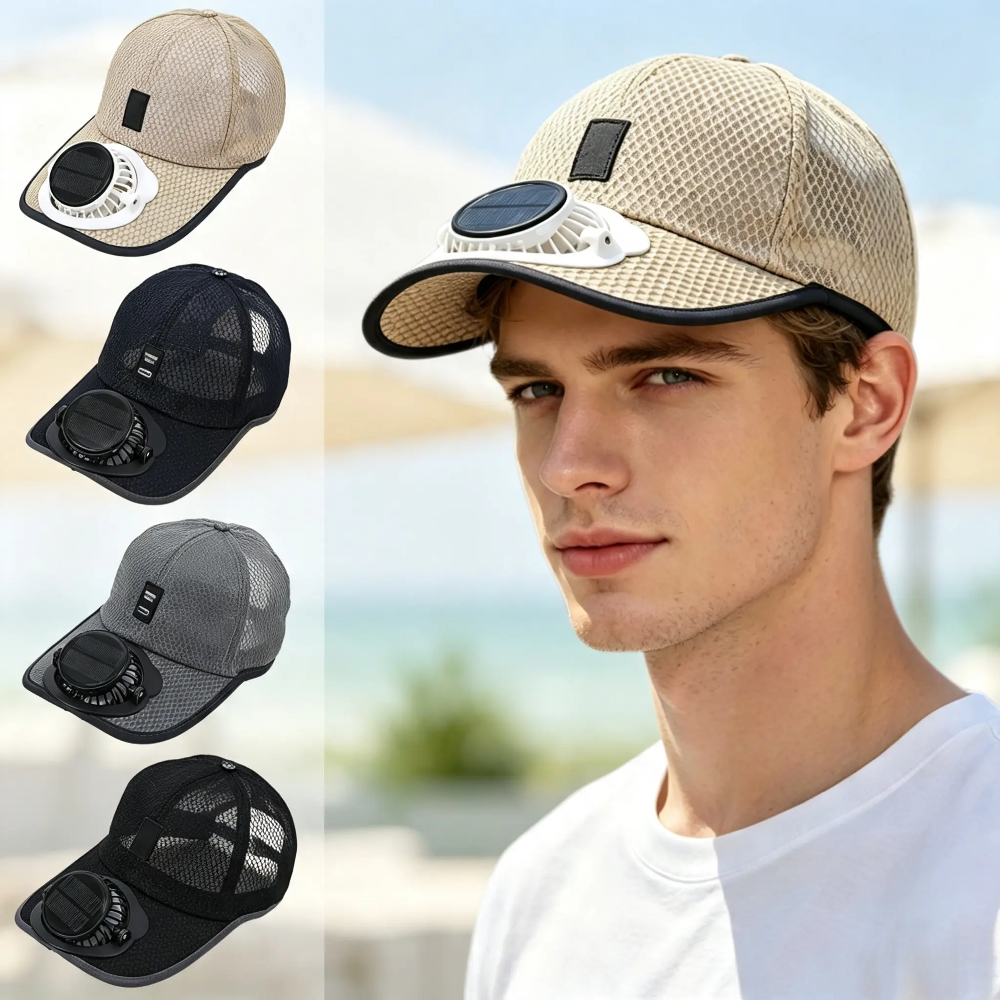 Unisex Solar Rechargeable Peaked Baseball Cap, USB & Solar Powered Breathable Outdoor Wear Cap with 3-Speed Fan, Long-Lasting Cooling for Outdoor Activities