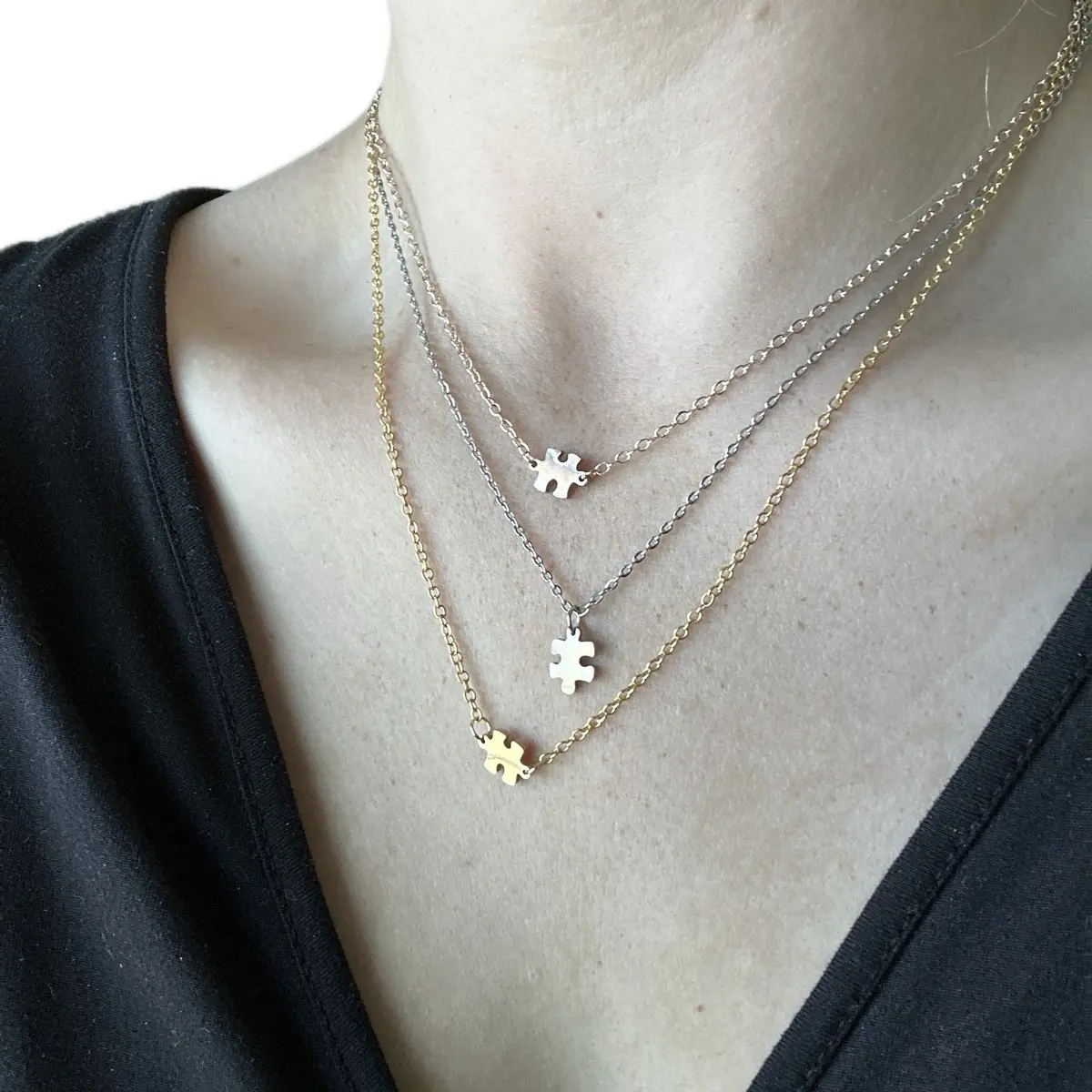 PLB - Puzzle Piece Pendant Necklace - Silver, Gold, Rose Gold