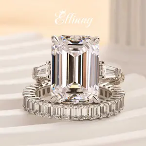 Effinny 7.5ct Rectangle Cut Engagement Ring Set For Women, 925 Sterling Sliver Promise Ring, 5A Grade Cubic Zirconia Bridal Ring Outdoorfun
