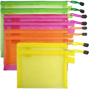 8 count Zipper Mesh File Bags Folder Document Pockets with Bill B5 A5 A6 Size,  4 Color 4 Size Nylon Pencil Case  Storage Office Pouch Holder- Orange, Yellow, Green, Rose Red