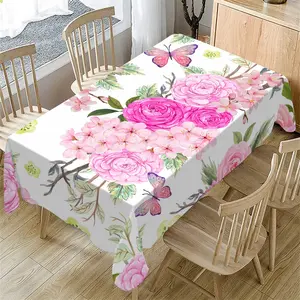 Floral Pattern Tablecloth, Rectangular Tablecloth, Decorative Tablecloth for Home Kitchen Dining Room, Table Decoration Supplies for Indoor & Outdoor
