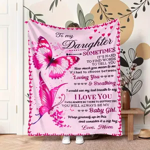 To My Daughter Blanket, Pink Butterfly Flannel Throw Gifts fro Daughter from Mom ,A Soft Fleece Blanket Is a Gift from a Creative And Encouraging Mother to Her Daughter