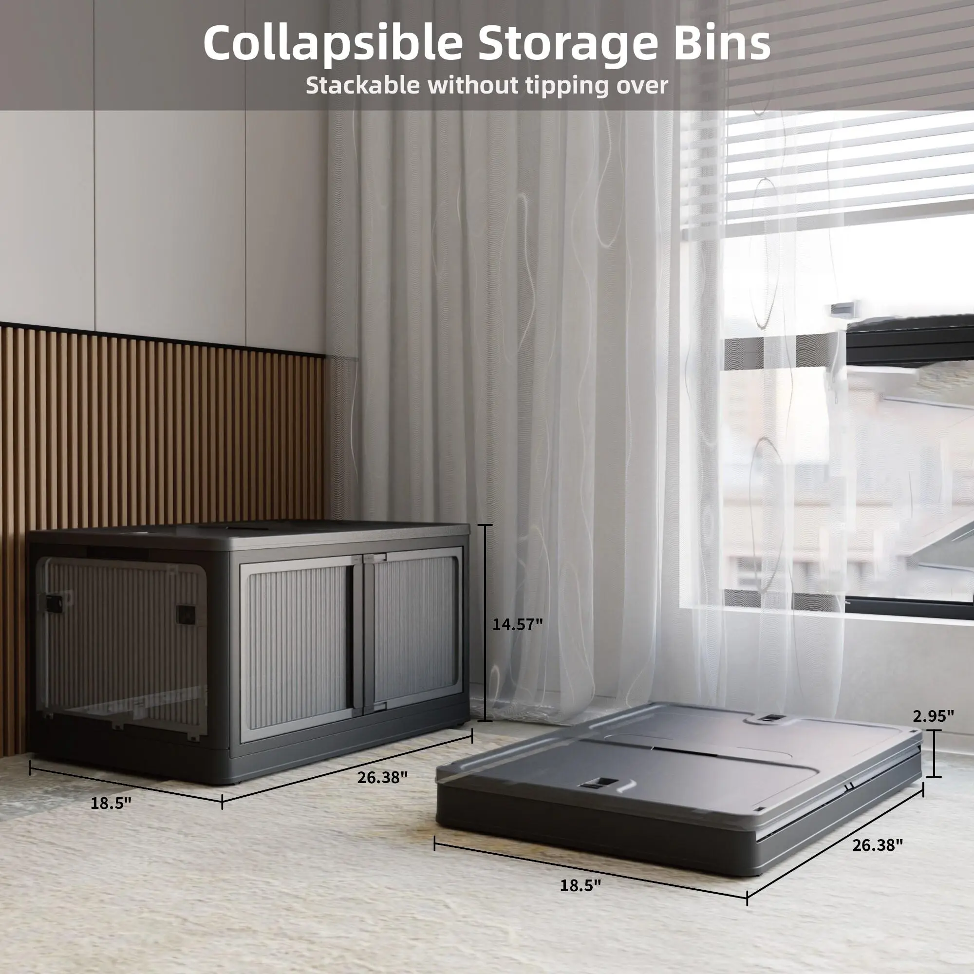 4-Pack Transparent Stackable Storage Bins with 5 Doors to Open with Wheels, Folding Plastic Craft Containers Large Closet Organizers Box a