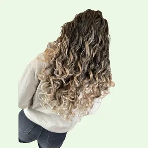 The Willow Braid-In Curl Extensions-Made For ALL Hair-Types-2c-3a Lose Curl Pattern-Ombre Medium Brown to Platinum Blonde-Waist Length